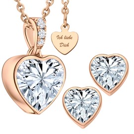 LOVENEST Women's Jewellery Set 925 Silver / Rose Gold Cubic Zirconia Heart Jewellery Set 3-Piece for Christmas Birthday Wedding Anniversary Necklace and Earrings Set High Quality Gift Wife Wife