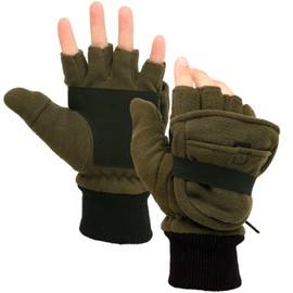 Zeltauto Men’s Thinsulate Gloves Convertible Fingerless Mitten Flap Cover Multipurpose Large(Army Green)