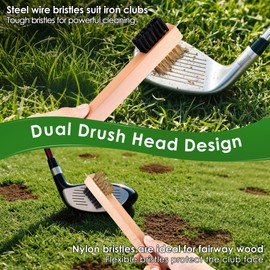 Feekoon 2 Pcs Wood Golf Club Brush, Groove Cleaner with Rope and Metal Clip, Oversized Brush Head, Heavy Duty Nylon Bristles for Cleaning Grooves on Clubs Golf Accessories