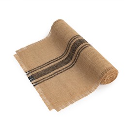 home·fsn Burlap Table Runner (Tassel Middle Stripe Black, 14x90 Inch)