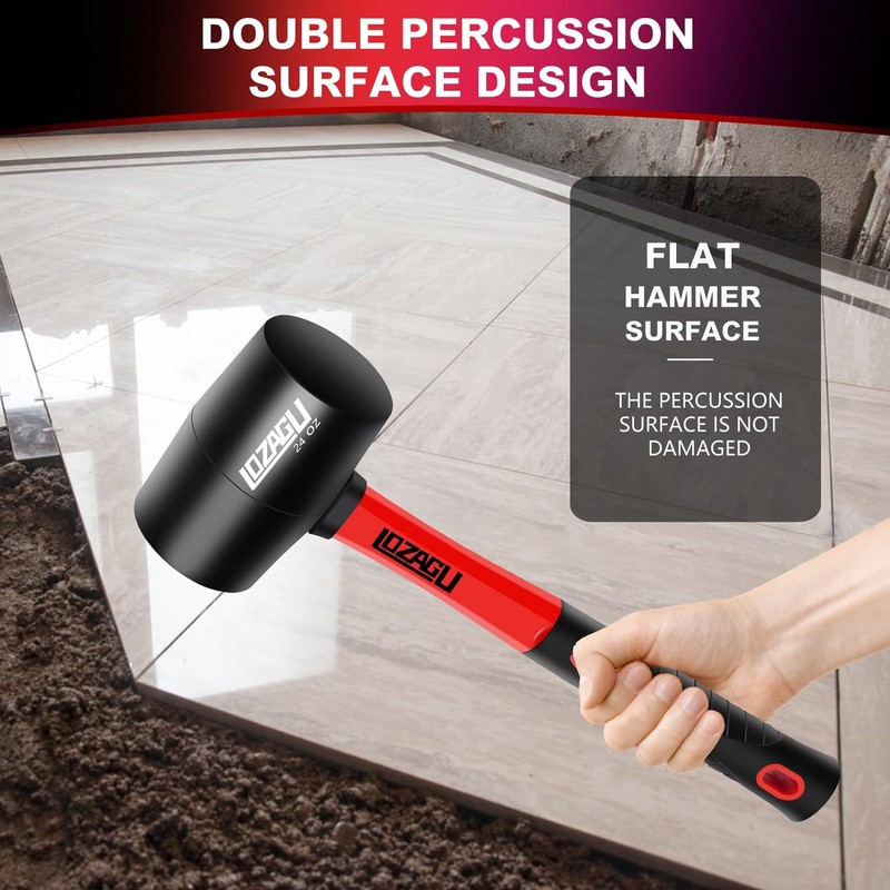 LOZAGU 16oz Rubber Mallet Hammer, Fiberglass Handle, Rubber Mallet for