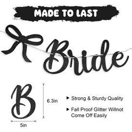 Bride to Be Banner, Black Bride to Be with Bow Glitter Bachelorette Bridal Party Banner Bride to Be Sign for Black Bachelorette Bridal Shower Wedding Engagement Hen Party Decorations