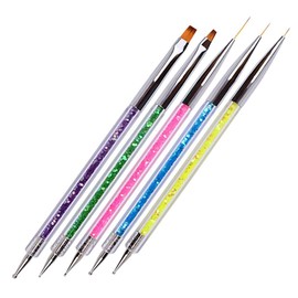 5 pcs Nail Art Dual-ended Drawing Dotting Brushes Fine Line UV Gel Building Brush Beauties Factory Pointed Drill Pen Tools Set Nail Design Double Head Tips Painting Fine Brushes and Dotting Pen