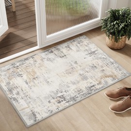 MontVoo Abstract Area Rug-2x3 Small Washable Entryway Mat Throw Rug-Neutral Non Slip Indoor Floor Carpet for Bathroom Sink Living Room Bedroom Home Decor