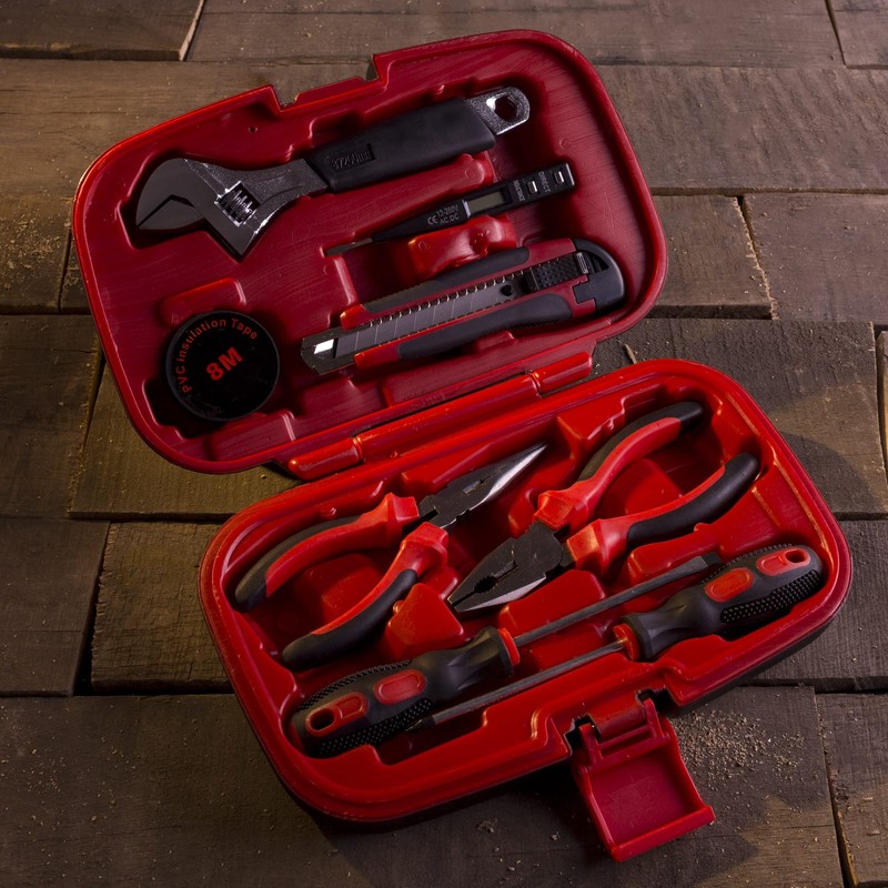Household Hand Tools - 9-Piece Tool Set Includes Adjustable Wrench,
