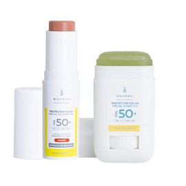 ENVERA | Kit "En mi bolsillo" Protector en Barra Invisible + Protector solar Facial en barra con Color para mejillas, párpados y labios | Dermatologicamente Aprobado | Bloqueador Solar en Barra Hipoalergénico | Skincare Vegano