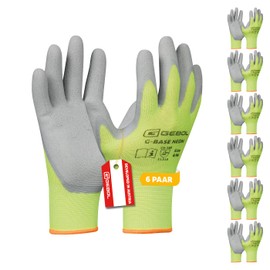 Gebol G-Base Neon, 6 Paar Arbeitshandschuhe für Herren, 13G Polyester beschichtet mit Latexschaum, touchscreenfähig für Montage & Werkstatt, Gr. M/8