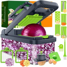 HomeHacks Vegetable Chopper Vegetable Cutter, 12 in 1 Kitchen Gadget, Dicer, Slicer, Onion Chopper, Salad Chopper, Cheese Grater & Egg Separator - Multi-Functional Veggie Chopper Lid with Handle