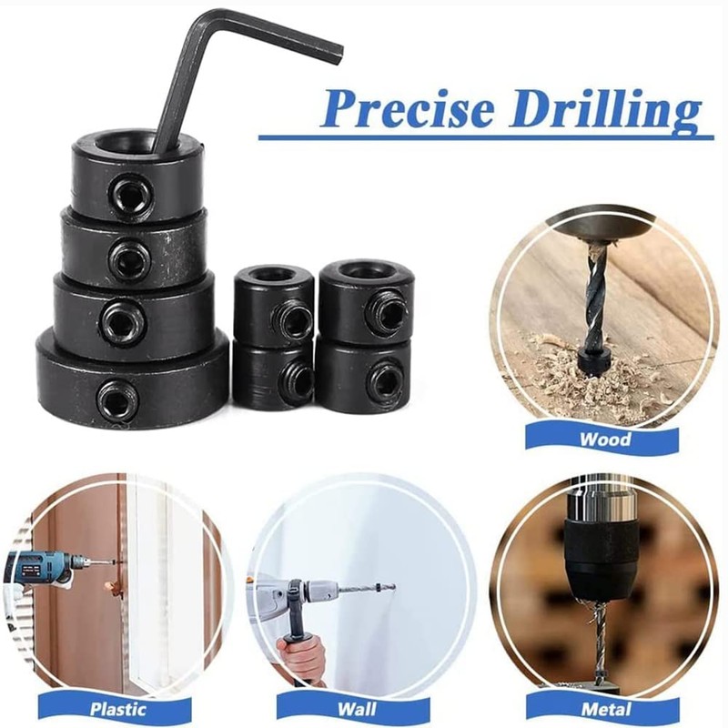 Eyech Drill Stop Collars, 16pcs Adjustable Depth Stop Collars for
