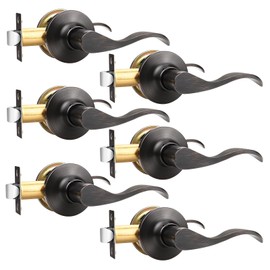 GOBEKOR 6 Pack Interior Door Handles Passage Door Levers Closet Door Handle with Lock Oil Rubbed Bronze Lever Door Handle