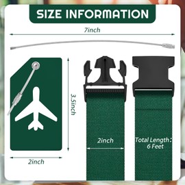 8 Pcs Luggage Straps Suitcase Tags Set for TSA Approved, 4 Travel Adjustable Suitcase Belt, 4 Silicone Luggage Tags with Name ID Card Travel Accessories(Dark Green)