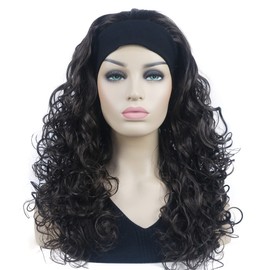Lydell 22" Long 3/4 Curly Women Wigs Hairpiece Headband Wigs Soft Layered Heat Resisting Fiber Synthetic Hair (Chestnut Brown)