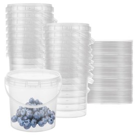 LOYORTY 30PCS 34 oz Plastic Ice Cream Containers, Clear Buckets with Lids and Handles, 1000ml Cocktail Rum Buckets for Snacks Deli Fruits, Drinks