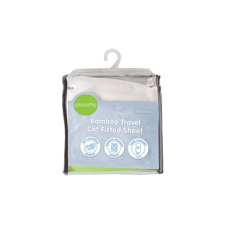 Playette Bamboo Travel Cot Fitted Sheet, White, Machine Washable (73x105x10cm)