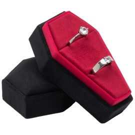 POKOFO Velvet Coffin Ring Box Case Holder for Gothic Wedding Ceremony,Gothic Jewelry Organizer Decorations (Black and Red)