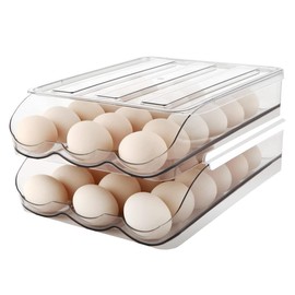 Egg Holder , Automatically Rolling Egg Storage Container for Refrigerator,Large Capacity Organizer for Fridge with Lid,Clear Plastic Egg Dispenser, Tray & Bin -2 Layer egg storage shoes store - quantity: 3 Layers Holder 54 Eggs