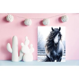 Twisted R Design 11x14 Black and White Winter  Horse Canvas Print Wall Art