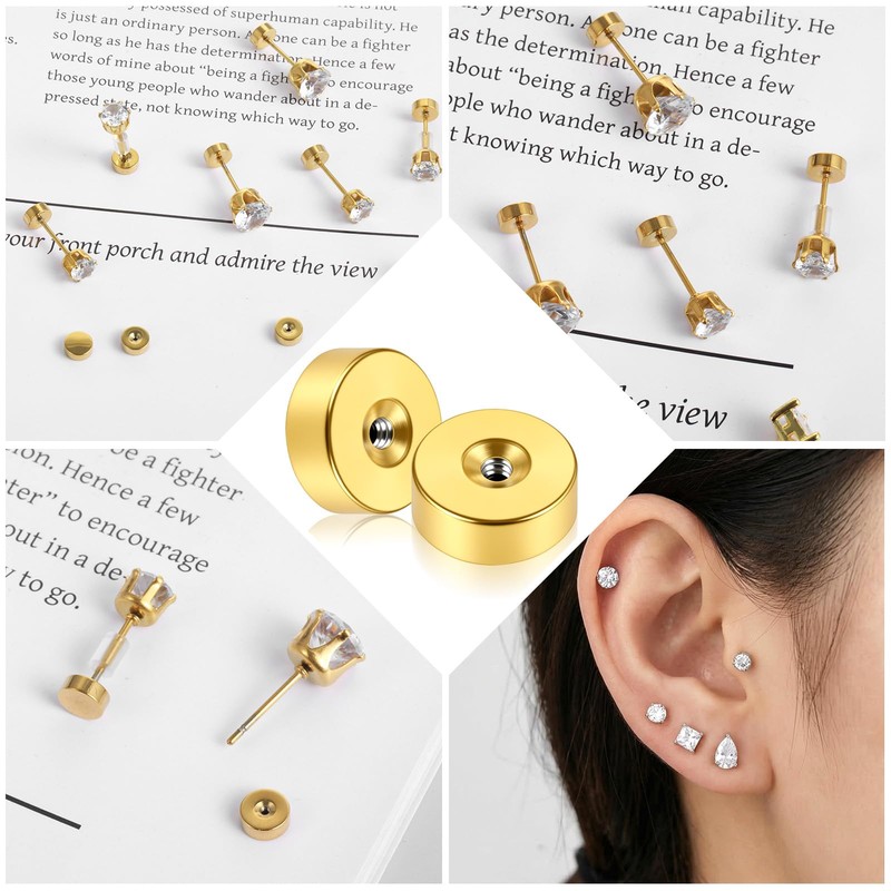 20 Pcs Stainless Steel Earring Backs Gold Flat Screw On