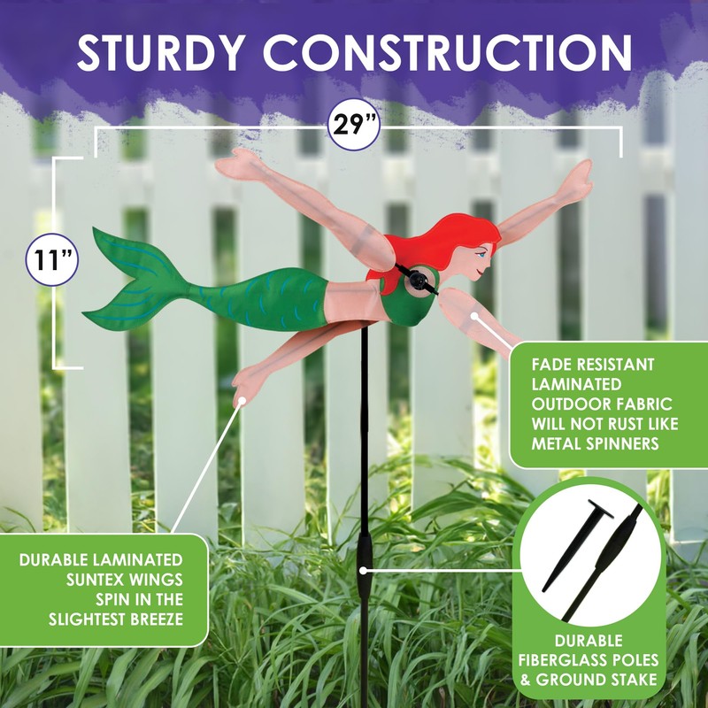 Whirligig Spinner Mermaid 29" – Enchanting Ocean-Themed Design, Weather-Resistant Outdoor