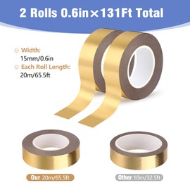 Fyguard 2 Rolls Gold Washi Tape 0.59In × 65Ft(20m) Solid Foil Gold Tape Decorative Tape Low Tack Self Adhesive Masking Tape, Shiny Metallic Gold Tape for Wall Decor Mirror Crafts Gift Wrapping
