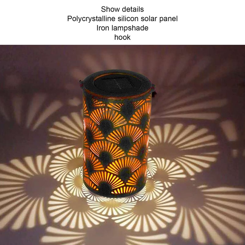 LED Solar Lantern Retro Iron Hollow Portable Warm Light Outdoor