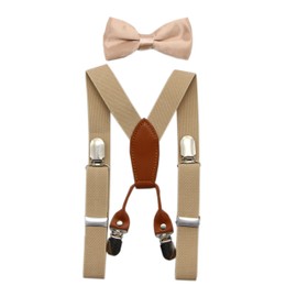 JAIFEI Toddler Kids 4 Clips Adjustable Suspenders and Matching Bow Tie Set (Champagne)