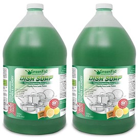 GreenFist Green Dish Soap [ Lemon Scent ] Manual Pot & Pan Professional Detergent Liquid Refill Pot & Pan Dish-Wash , 128 ounce ( 1 Gallon) 2 Pack