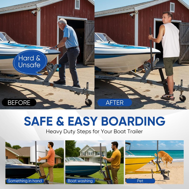 Sancunhui Boat Trailer Steps with Handle 3 Steps Heavy Duty