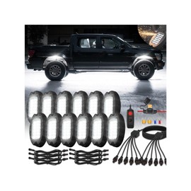 12Pods Metal All Pure White LED Rock Lights Full Kit Plug and Play&Pre Wired 6500K with Switch Wiring Harness Extension Fuse,288Chip Aluminum Waterproof Underglow 12V for Truck Pickup Jeep ATV Offroad