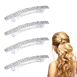 4 Pcs Sparkly Rhinestone Bling Hair Clips, Hair Barrettes for Women, Hair Jewels, Small Silver Hair Clip, Crystal Hair Clip, Ponytail Holder Side Clips, Rhinestone Hair Accessories for Women,Girl