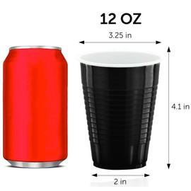 DecorRack 40 Party Cups 12 oz Disposable Plastic Cups for Birthday Party Bachelorette Camping Indoor Outdoor Events Beverage Drinking Cups (Black, 40)