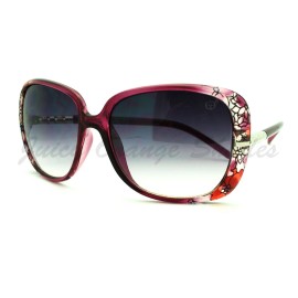 JuicyOrange Designer Square Sunglasses Womens Classy Fashion Quality Shades - Purple Flower Print