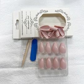 Pink Press on Nails,Almond Shape,Medium Long Solid Color Fake Nails Press Ons,Pink False Nails for Women Girls Manicure 24pcs