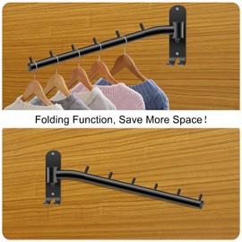 Bosszi 2-Pack Wall Mounted Folding Clothes Hanger Rack, Stainless Steel Clothes Hooks with Swing Arm Holder Space Saving Clothing Hanging System Closet Storage Organizer Heavy Duty Drying Rack (Black)