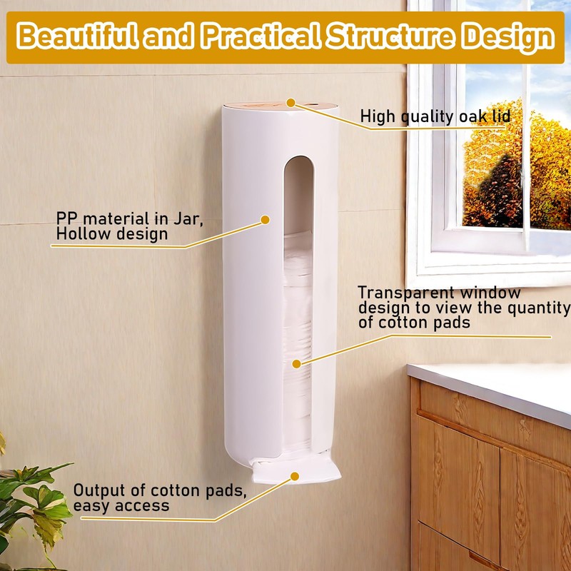 Futuhada Cotton Pads Storage, Wall Mounted Cotton Pad Dispenser with