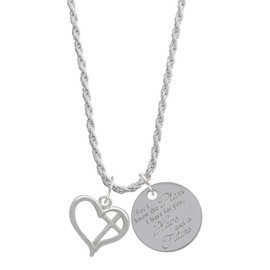 Delight Jewelry Silvertone Heart Outline with diagonal Cross For I Know the Plans I Have for You Charm Necklace, 20"+3"