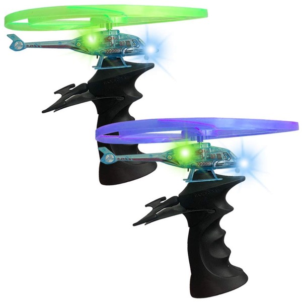 ArtCreativity Light Up Ripcord Helicopters, Set of 2, Cool Flying Toys for Kids with Flashing LEDs, Indoor and Outdoor Toys for Boys and Girls, Great Birthday Gift, Light Up Party Favors