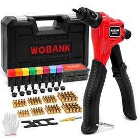WOBANK Rivet Nut Tool Kit, 8" One Handed Rivnut Tool with 160pcs Nuts for Tight Spaces, 8 Metric & SAE Mandrels (M3, M4, M5, M6, 6-32, 8-32, 10-24, 1/4-20), Step Drill, Wrench, Gloves & Carrying Case