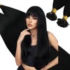 Ugeat Flat Tip Hair Extensions Real Human Hair Black K