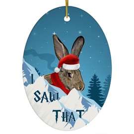 Brown Flemish Giant Rabbit Christmas Ornament 2024 Oval Ceramic - Funny Saying I Saw That Gifts for Rabbit Lovers