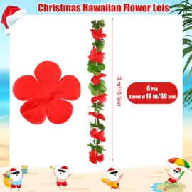 Aneco 6 Pcs Christmas in July Hawaiian Leis Red and Green Hawaiian Flower Garland Hawaiian Luau Tropical Flower Leis for Christmas Cosplay Beach Wedding Carnival Themed Party Decorations, 10 Feet Each