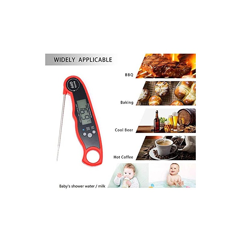 1 Piece Waterproof Digital Food Thermometer with Foldable Sensor, Red/Black/Blue