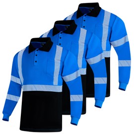 VENDACE 3 Pack Hi Vis Safety Reflective Long Sleeve Polo Shirts for Men ANSI Class 1 High Visibility Construction Work T Shirts(Blue,XL)