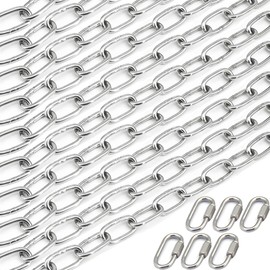 Stainless Steel Chain, Ladulpez SUS304 5/32in 33ft Chain Link Light Fixture Chain Adjustable Metal Chain for Home Outdoor Camping Hanging etc, Maximum Load is 550 Pound (5/32in(4mm)-33ft)