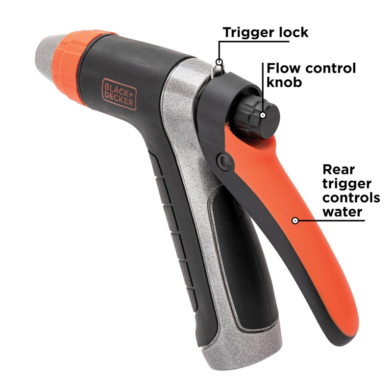 BLACK+DECKER® Adjustable Metal Rear Trigger Nozzle – Durable, Easy-Grip Garden