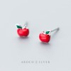 Cute Red Apple Mini Stud Earrings 925 Sterling Silver Fruit