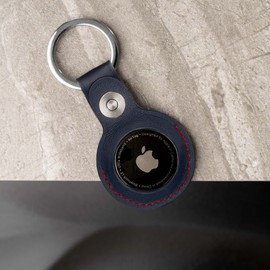 TORRO AirTag Keyring – Genuine Leather AirTag Holder with Brushed Metal Ring (Blue)