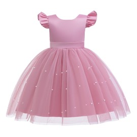 Weileenice Dusty Pink Flower Girl Dresses for Wedding Flutter Sleeve Junior Bridesmaid Princess Birthday Tulle Party Tutu Dress Girls Graduation Holiday Kids Formal Pageant Photo Shoot Gown 9 10