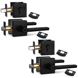 NEWBANG Square Heavy Duty Keyed Entry Combo with deadbolt and Lever Door Handle in Matte Black (for Entrance/Exterior/Front/Office Door) Left or Right Handed HD1601-D105-DB-SET-BR-2P