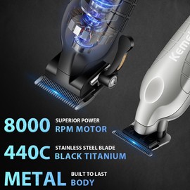 KEMEI 2293 2290D Cordless Hair Clippers for Men Professional,Hair Trimmer,Mens Barber Clippers and Trimmers Set,Electric Hair Cutting Kit,Clipper for Barbers,Rechargeable Haircut Tools,Silver
